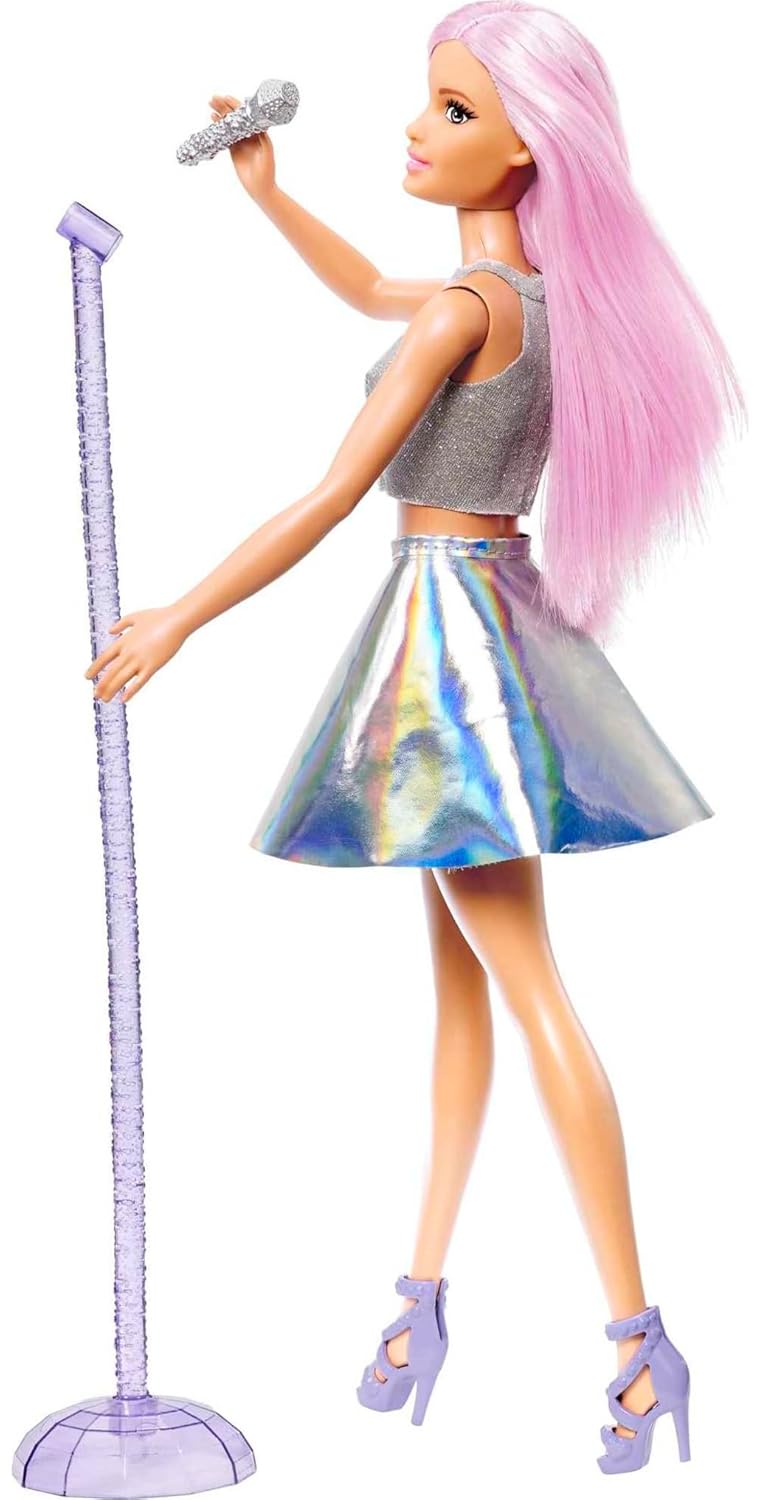 Barbie Pop Star Doll Dressed in Iridescent Skirt with Microphone and Pink Hair, Gift for Ages 3 and Up