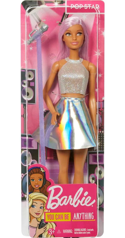 Barbie Pop Star Doll Dressed in Iridescent Skirt with Microphone and Pink Hair, Gift for Ages 3 and Up