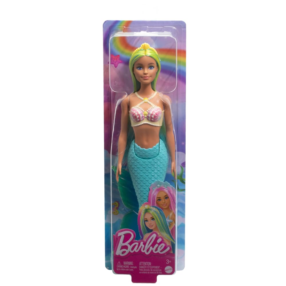 Barbie Mermaid Doll 4 with Fantasy Hair and Headband Accessories, Mermaid Toys with Shell-Inspired Bodices and Colorful Tails
