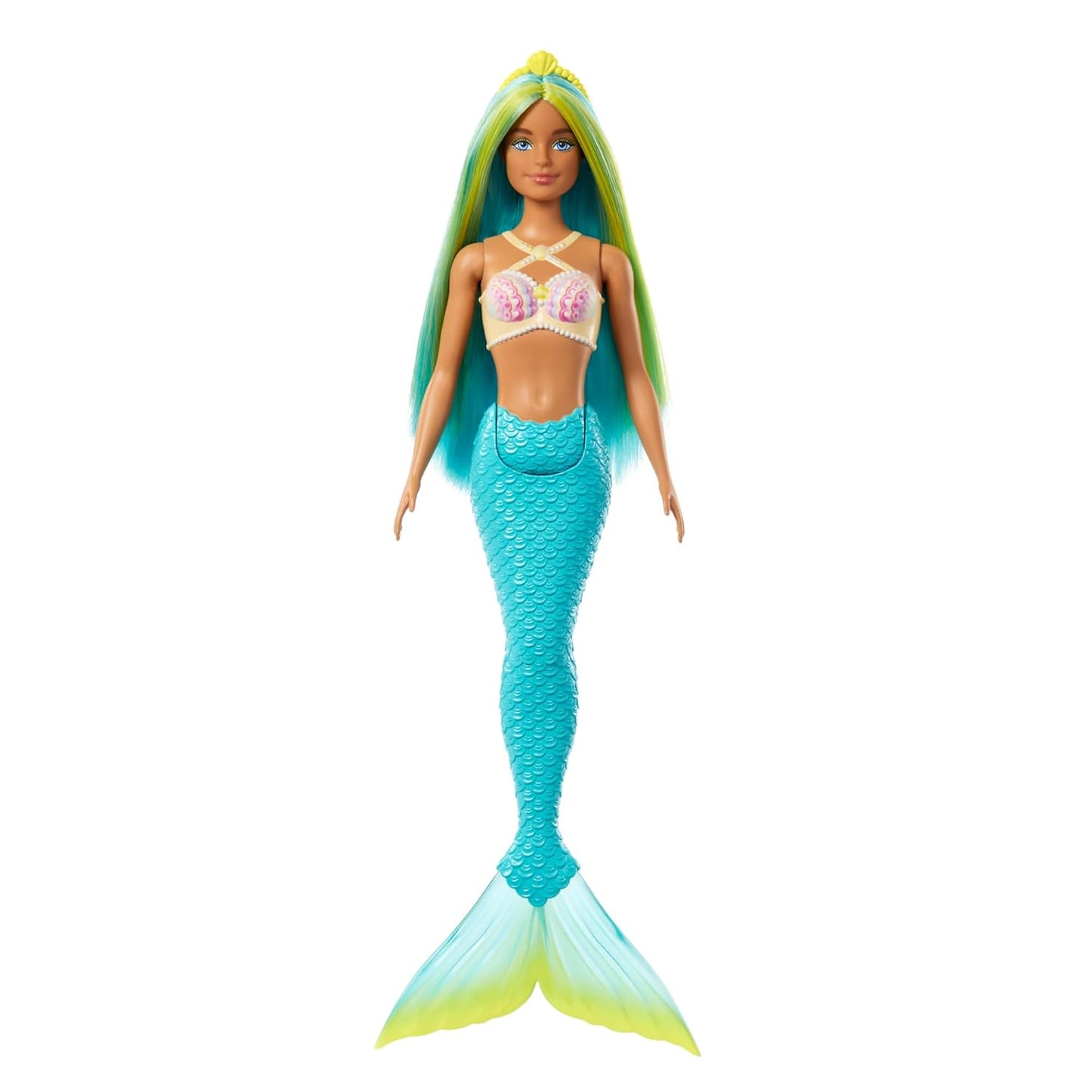 Barbie Mermaid Doll 4 with Fantasy Hair and Headband Accessories, Mermaid Toys with Shell-Inspired Bodices and Colorful Tails