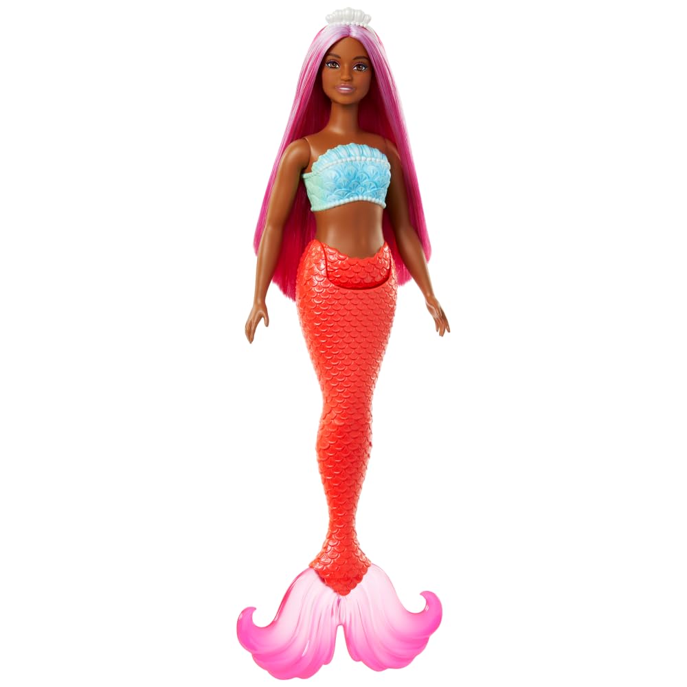 Barbie Mermaid Doll 4 with Fantasy Hair and Headband Accessories, Mermaid Toys with Shell-Inspired Bodices and Colorful Tails