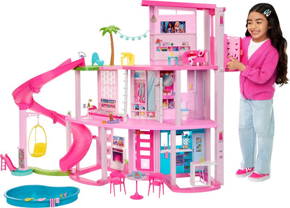 Barbie Dreamhouse, Pool Party Doll House with 75+ Pieces and 3-Story Slide, Pet Elevator and Puppy Play Areas