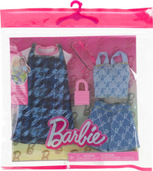 Barbie Clothes, Doll Fashions and Accessories Set Featuring 2 Complete All-Denim Outfits, Including Dress, Top, Shorts, Purse and More