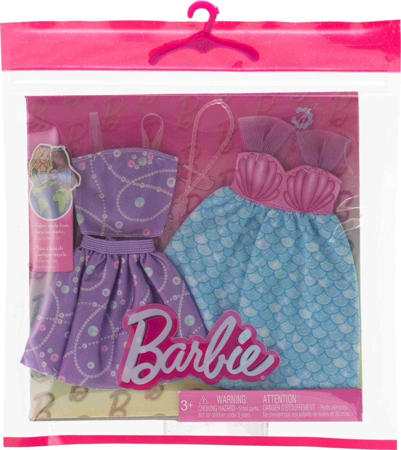 Barbie Clothes, Doll Fashions and Accessories Set Featuring 2 Complete Mermaid-Themed Outfits, Including Dress, Top, Skirt, and More