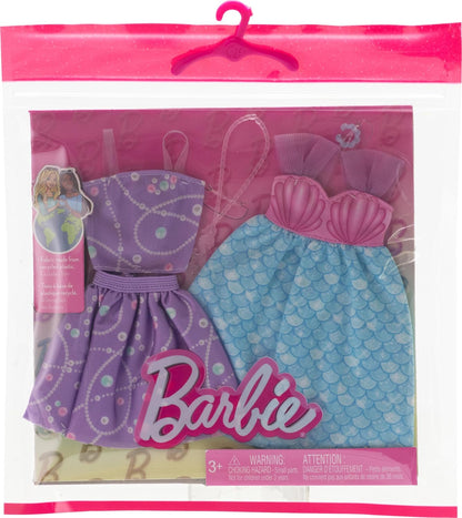 Barbie Clothes, Doll Fashions and Accessories Set Featuring 2 Complete Mermaid-Themed Outfits, Including Dress, Top, Skirt, and More