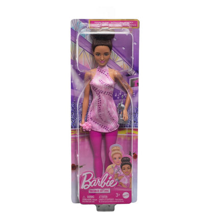 Barbie Careers Fashion Doll & Accessories, Brunette in Removable Pink Skate Outfit with Ice Skates & Trophy