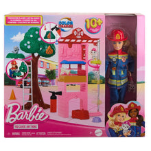 Barbie Careers Firefighter Doll & Playset with Fire Station & Tree, 2 Pets, Color-Change & 10+ Accessories Including Fire Extinguisher Squirt Toy