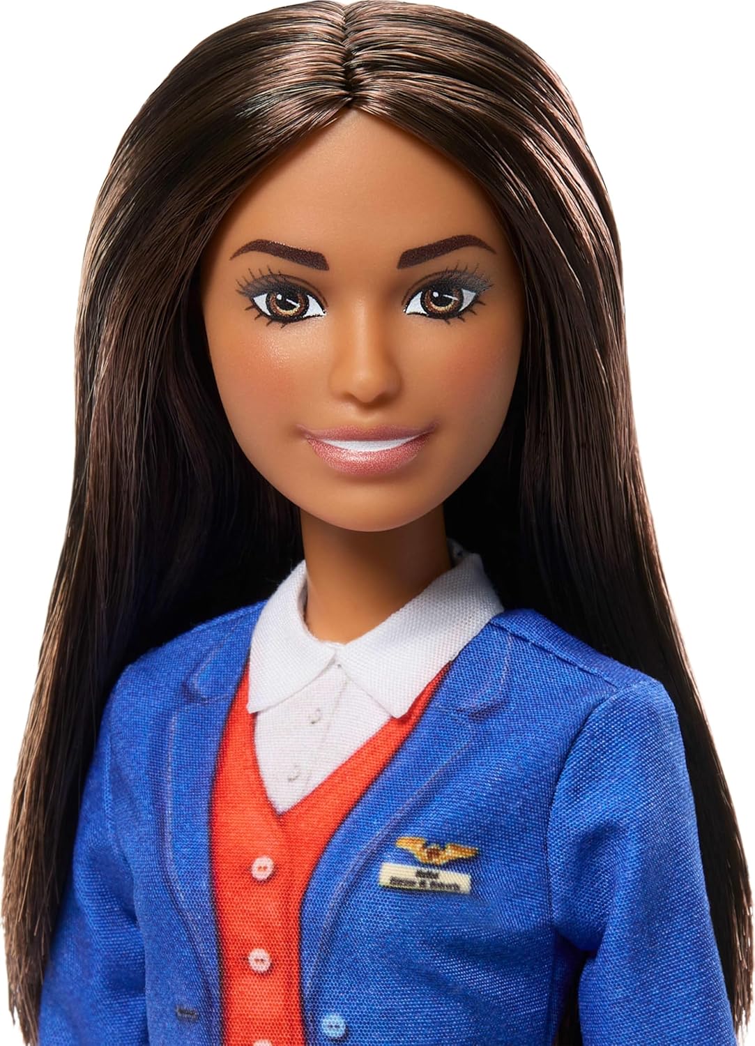 Barbie Flight Attendant Brunette Fashion Doll in Removable Blue Uniform, Includes Rolling Luggage Suitcase, Headphones, and Passport Accessories