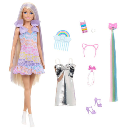 Barbie Fun & Fancy Doll & Accessories, Blonde Fashion Doll with Extra-Long Hair & 2 Looks, Including Silver Metallic Dress & Hair Extension