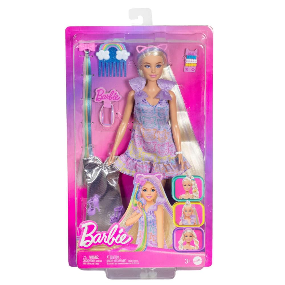 Barbie Fun & Fancy Doll & Accessories, Blonde Fashion Doll with Extra-Long Hair & 2 Looks, Including Silver Metallic Dress & Hair Extension