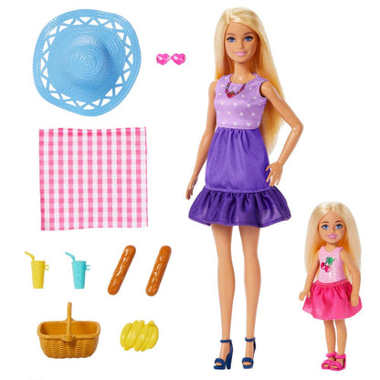 Barbie Family & Friends Dolls & Accessories Playset, Picnic-Themed Playset with Fashion & Small Dolls, Plus 9 Pieces Including Food
