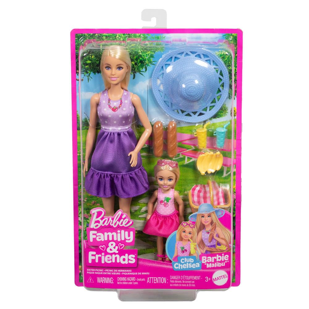 Barbie Family & Friends Dolls & Accessories Playset, Picnic-Themed Playset with Fashion & Small Dolls, Plus 9 Pieces Including Food