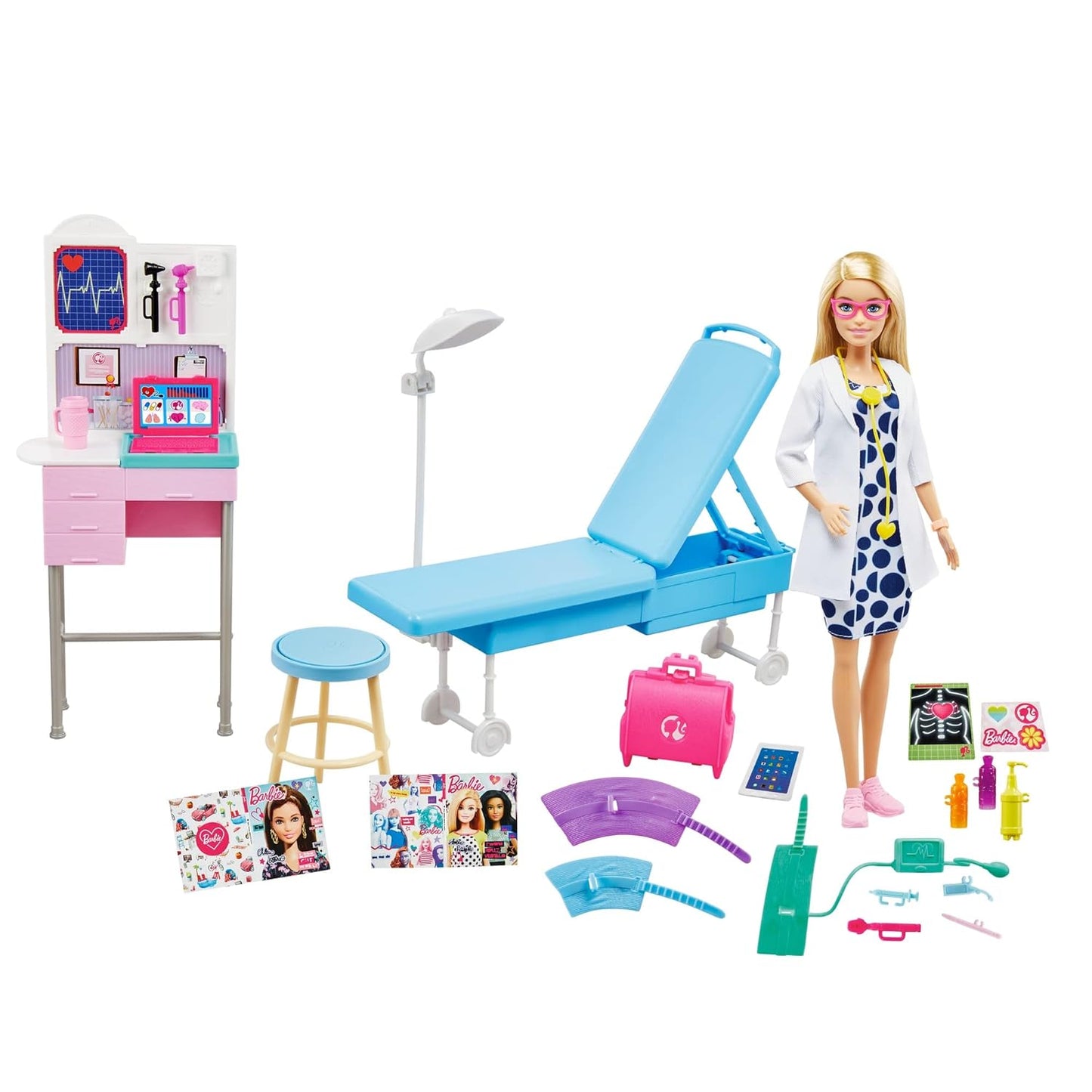 Barbie Medical Doctor Playset with Blonde Doctor Doll (12-In/30.40-Cm), 20+ Medical Accessories: Exam Station & Table, Doctor Bag, Medical Tools & More, Great Gift for Ages 3 Years Old & Up