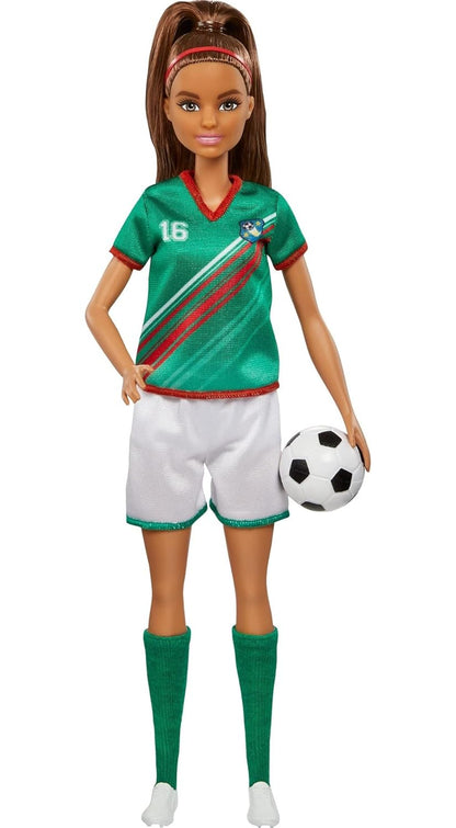 Barbie® Soccer Doll, Brunette Ponytail, Colorful #16 Uniform, Soccer Ball, Cleats, Tall Socks, Great Sports-Inspired Gift for Ages 3 and Up