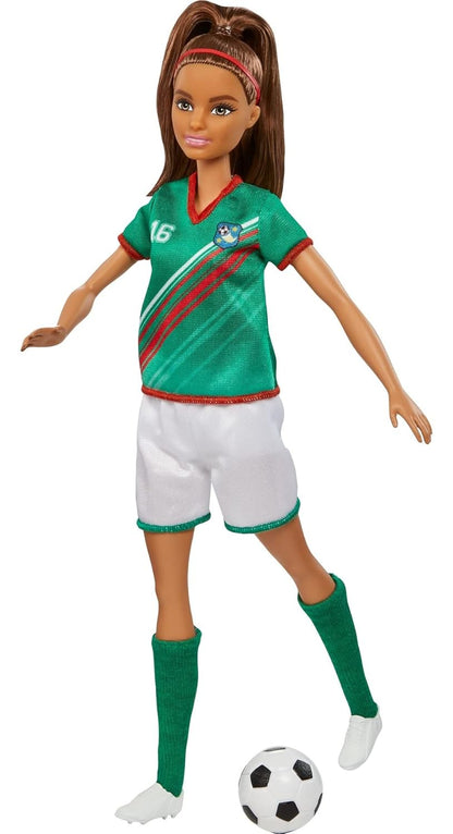Barbie® Soccer Doll, Brunette Ponytail, Colorful #16 Uniform, Soccer Ball, Cleats, Tall Socks, Great Sports-Inspired Gift for Ages 3 and Up