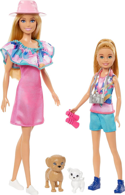Barbie & Stacie Doll Set with 2 Pet Dogs & Accessories, Dolls with Blonde Hair & Blue Eyes, Summer Clothes