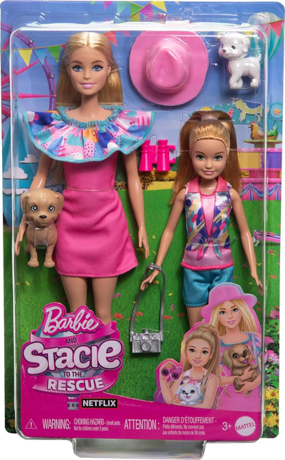 Barbie & Stacie Doll Set with 2 Pet Dogs & Accessories, Dolls with Blonde Hair & Blue Eyes, Summer Clothes