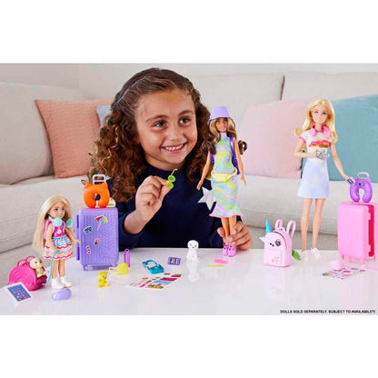 Barbie Toys, Chelsea Doll and Accessories, Travel Set with Puppy and 6 Pieces Including Pet Carrier