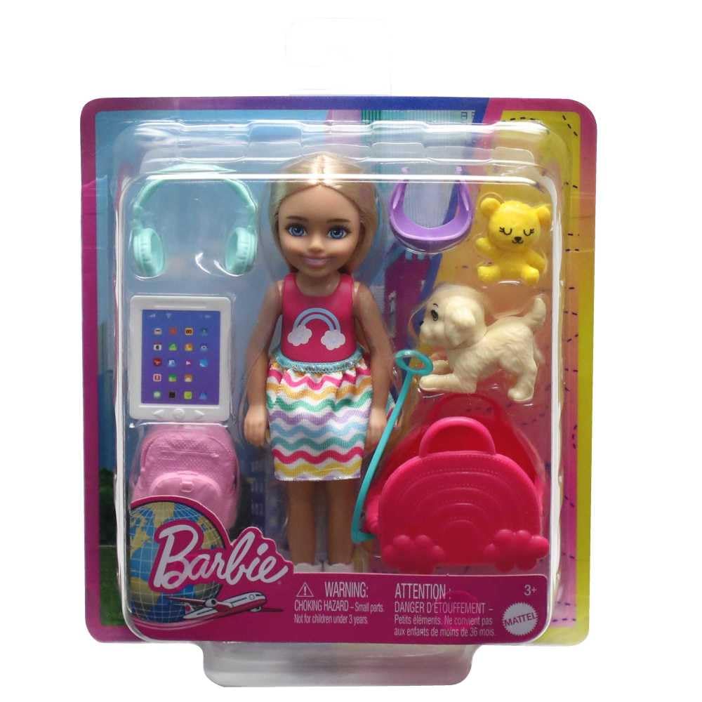 Barbie Toys, Chelsea Doll and Accessories, Travel Set with Puppy and 6 Pieces Including Pet Carrier