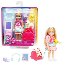 Barbie Toys, Chelsea Doll and Accessories, Travel Set with Puppy and 6 Pieces Including Pet Carrier