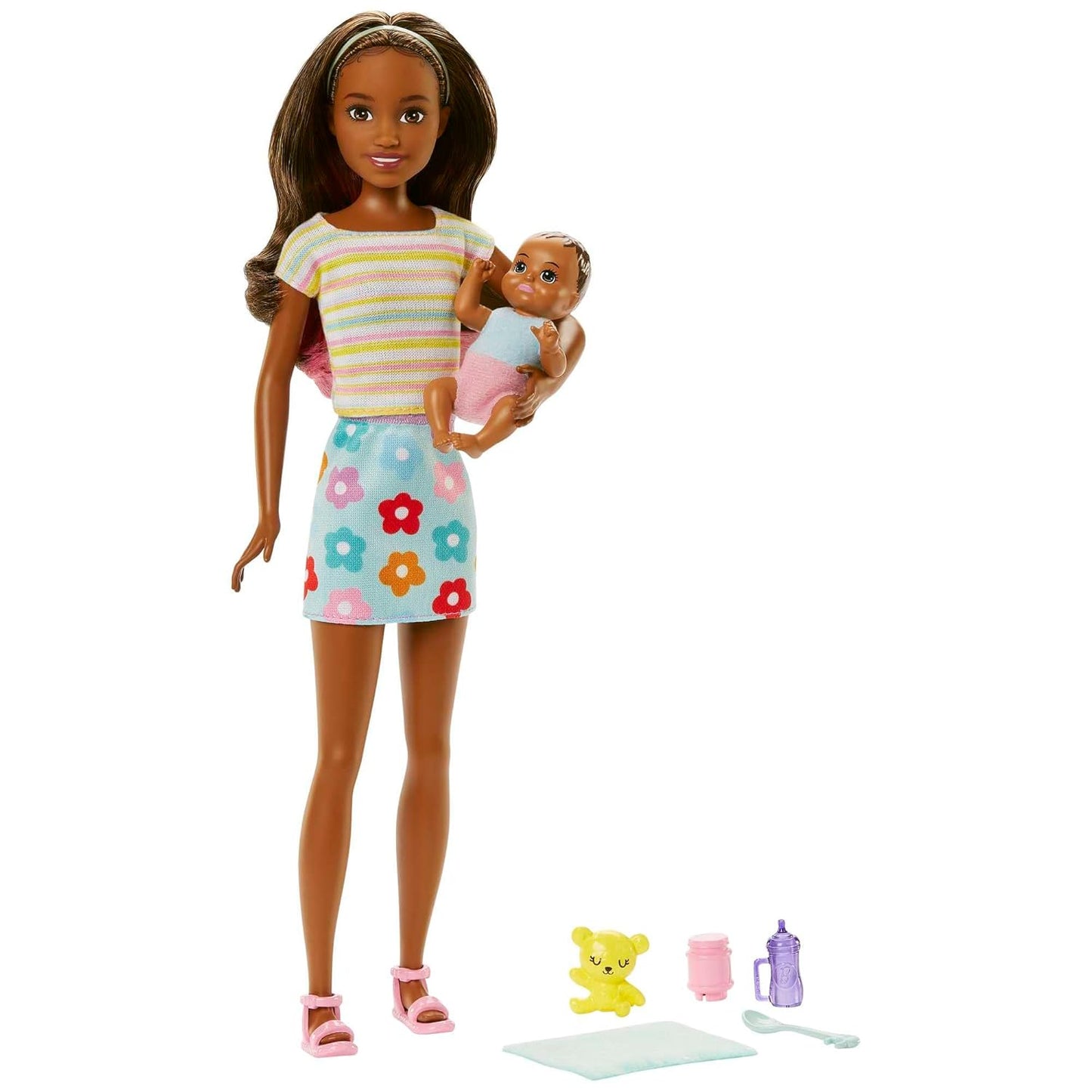 Barbie Dolls and Accessories, Brunette Skipper™ Doll with Baby Figure and 5 Accessories, Babysitters Inc.™ Playset