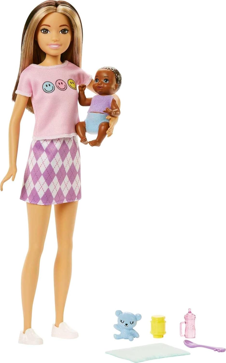 Barbie Dolls and Accessories, Brunette Skipper™ Doll with Baby Figure and 5 Accessories, Babysitters Inc.™ Playset