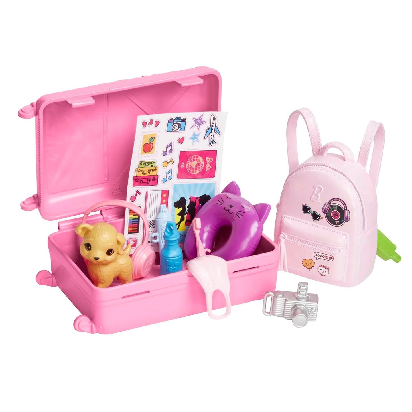 Barbie Doll and Accessories, “Malibu” Travel Set with Puppy and 10+ Pieces Including Working Suitcase