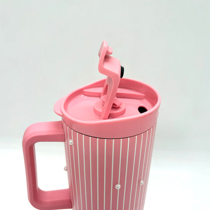 Sitarayuri Striped Insulated Tumbler with Bow Charm and Handle – 1200ml