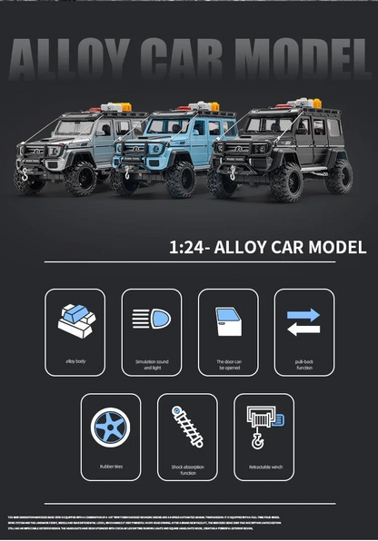 Die-Cast 1:24 Scale Alloy Off-Road Model Car with Sound, Light & Pull-Back Function