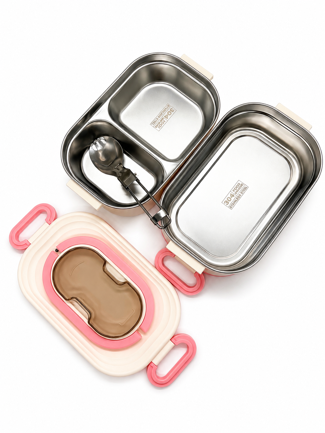 Two Layers Stainless Steel Lunch Box with Spoon