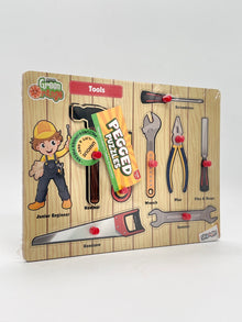 Green Orange Pegged Puzzle - Tools Theme with 8 Pegs