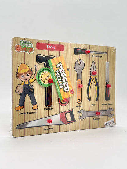 Green Orange Pegged Puzzle - Tools Theme with 8 Pegs