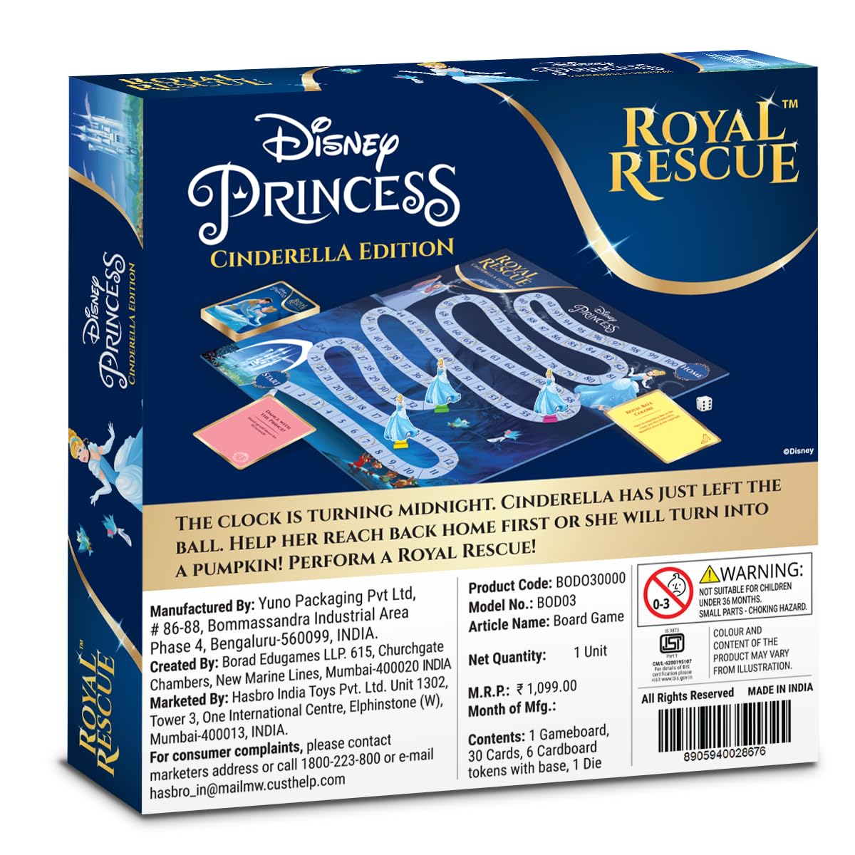 Borad Royal Rescue, Cinderella Edition, Roll the Die: Fun Board Game with Cards and Riddles, 3Y+, 2 to 6 Players
