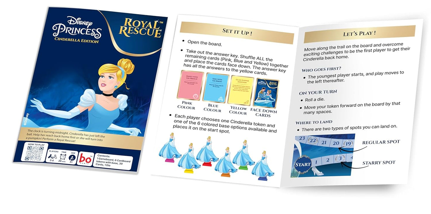Borad Royal Rescue, Cinderella Edition, Roll the Die: Fun Board Game with Cards and Riddles, 3Y+, 2 to 6 Players