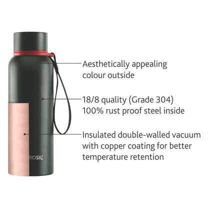 Borosil Hydra Trek 850 ml Stainless Steel Water Bottle | Double Wall Vacuum Insulated Flask, Green | 20 Hours Hot & 24 Hours Cold | Ideal for Personal & Corporate Gifting | 1 Year Warranty