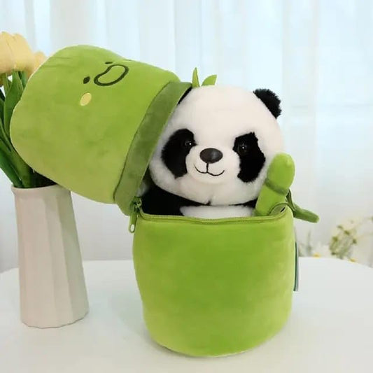 AVSHUB Soft Toy for Girl Panda Plush with Bamboo Bag Panda Stuffed Animal Doll Toy Panda Bear Soft Hugging Pillow for Boys