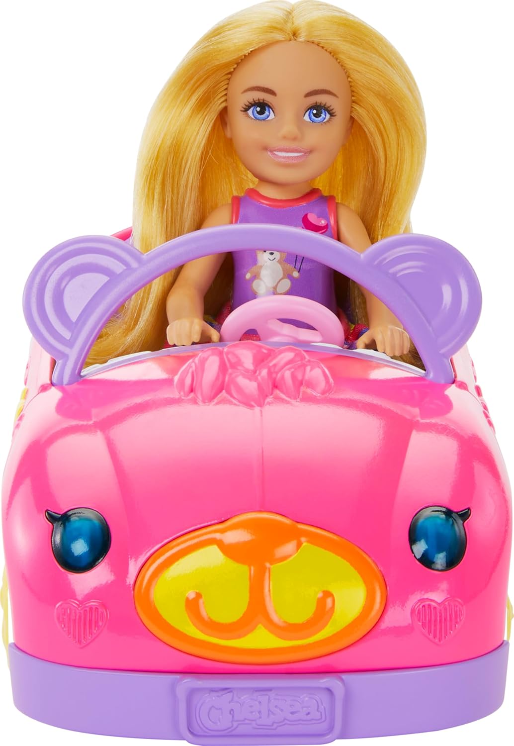 Barbie Chelsea Doll & Toy Car Set with Bear-Themed Convertible & Teddy Bear Accessory, Blonde Small Doll Wears Removable Skirt & Shoes