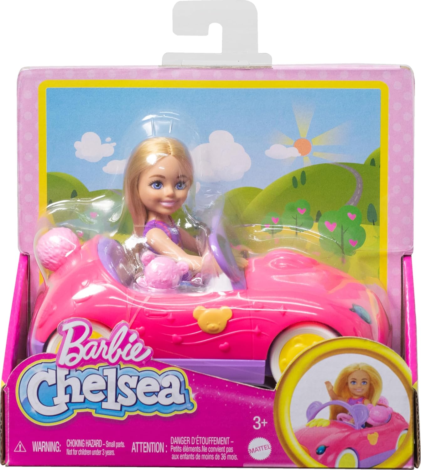 Barbie Chelsea Doll & Toy Car Set with Bear-Themed Convertible & Teddy Bear Accessory, Blonde Small Doll Wears Removable Skirt & Shoes