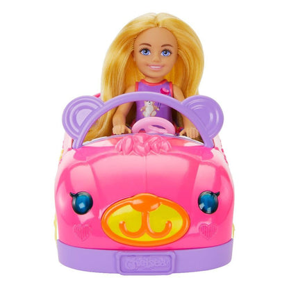 Barbie Chelsea Doll & Toy Car Set with Bear-Themed Convertible & Teddy Bear Accessory, Blonde Small Doll Wears Removable Skirt & Shoes