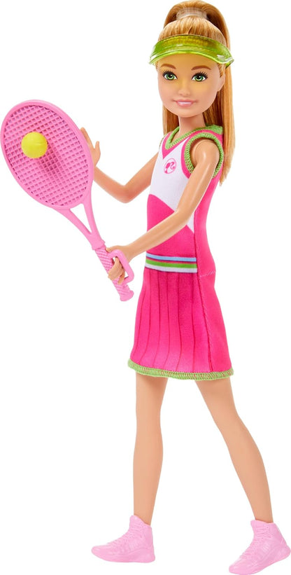 Barbie Stacie & Chelsea Tennis Playset with 2 Dolls & 5+ Accessories Including Net with Swinging Ball Feature & Sports Gear