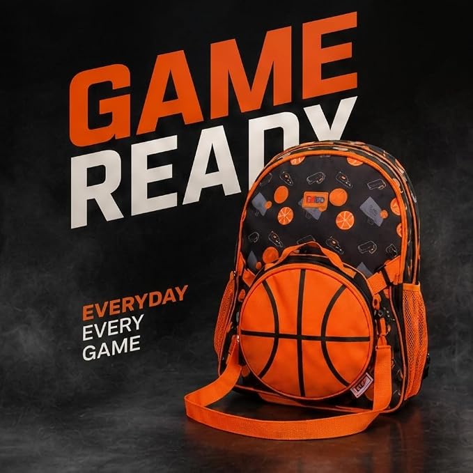 Basketball Print School Bag with Detachable Pouch