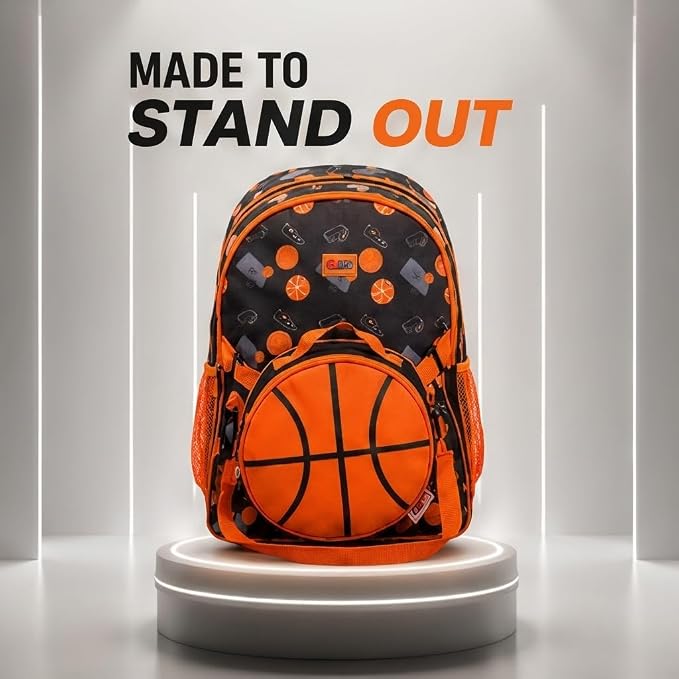 Basketball Print School Bag with Detachable Pouch