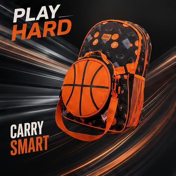Basketball Print School Bag with Detachable Pouch