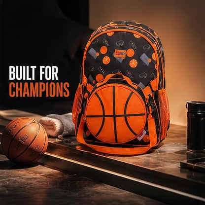 Basketball Print School Bag with Detachable Pouch