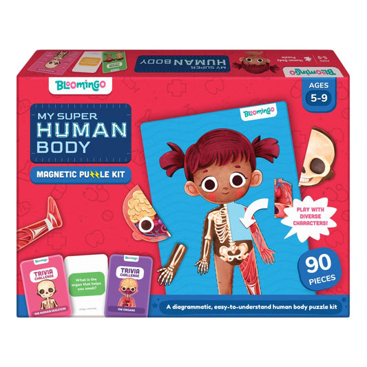 Bloomingo My Super Human Body: 5 Interactive Layers with 90 Magnetic Puzzle Pieces to Learn About The Human Skeleton Muscles & Organs | STEM Educational Science Toy Best Birthday Gift for Kids Age 5+