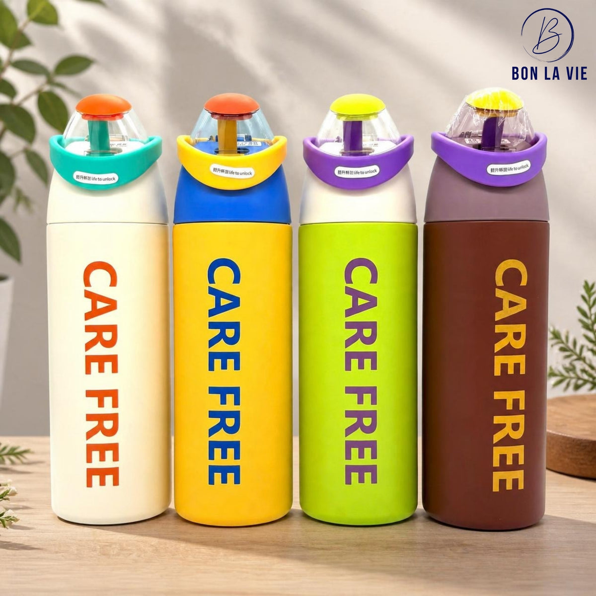 Care Free Sipper Insulated Bottle 600ml with Flip Straw and Handle Lock