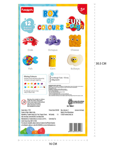 Funskool-Fundough Compound Box of Colours, 600gms, (12×50 GMS) Multicolour, Dough, Toy, Shaping, Sculpting, 3 Years