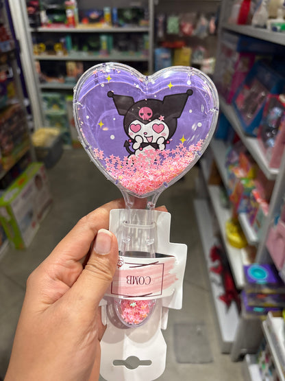 Kuromi Heart-Shaped Glitter Hairbrush with Cushion Bristles