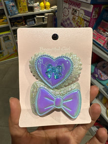 Blue and Pink Heart and Bow Hair Clip Set