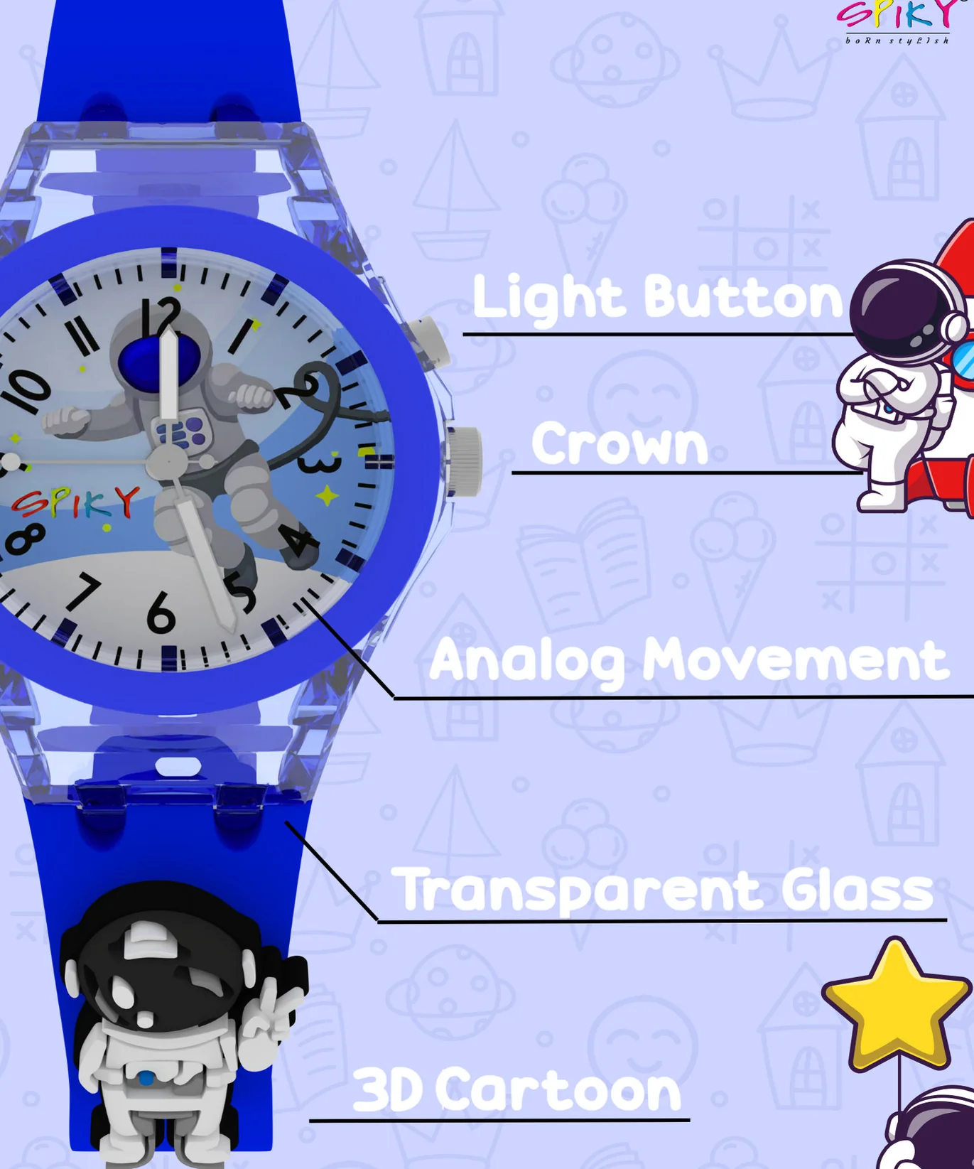 Spiky 3D Cartoon Analog Light Watch For Kids